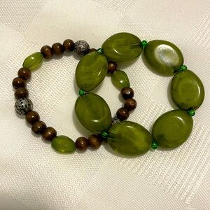 Beautiful green and wood bracelets